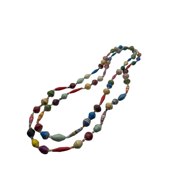 Ugandan Paper Bead Necklace Multicolor 54 inch - Picture 1 of 4